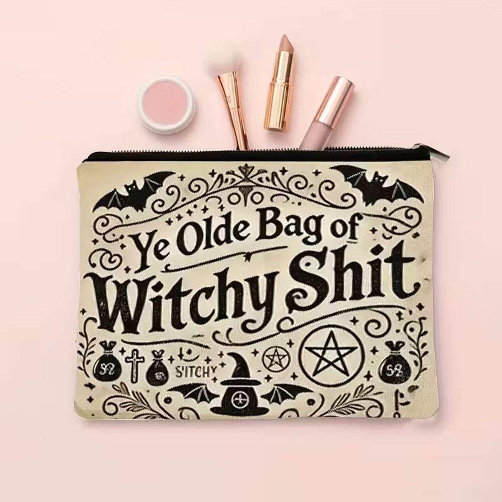 Witch Pentagram Ye Olde Bag of Witchy Stuff Double-Sided Zipper Makeup Pouch